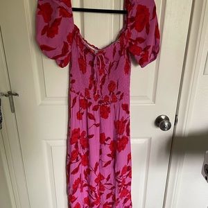 Pink Floral Dress w/ Leg Slit